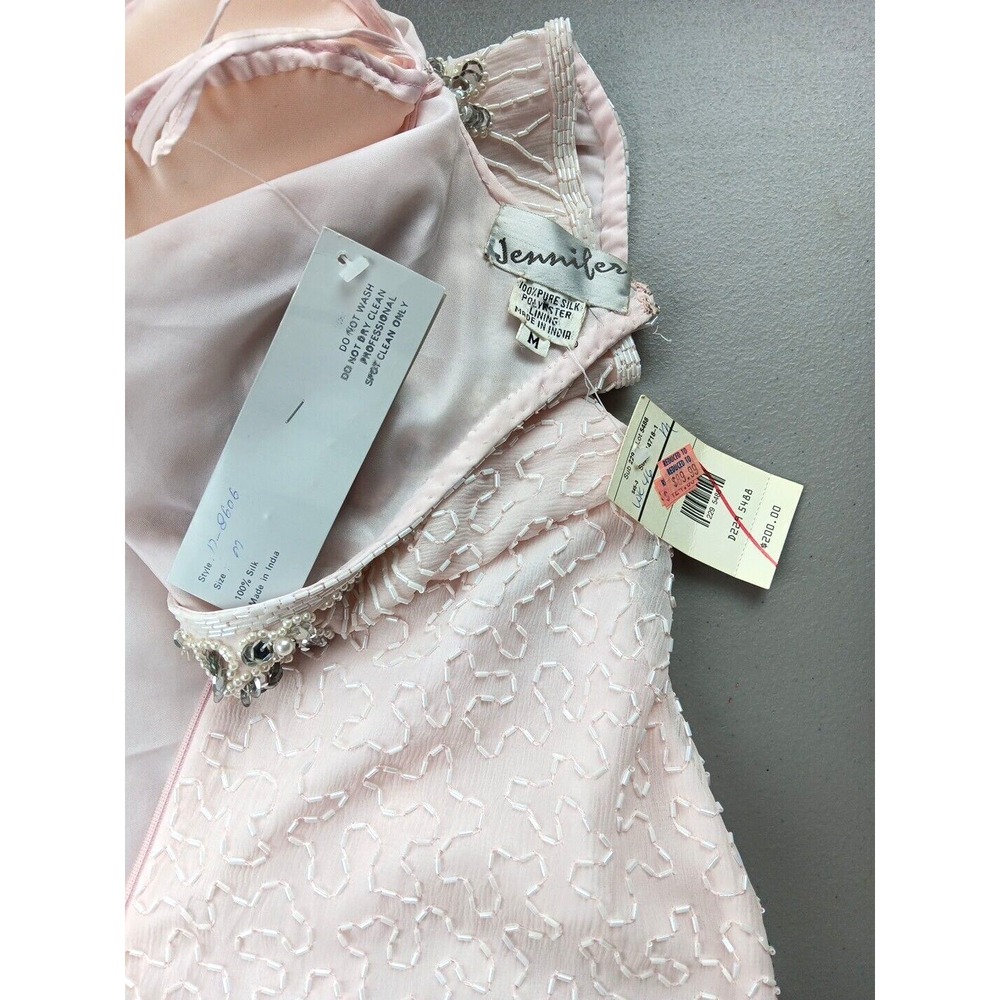 NOS Jennifer Evening Gown MED Pink Midi Silk Bead‎ Sequin Keyhole Barbicore Glam - Picture 11 of 16